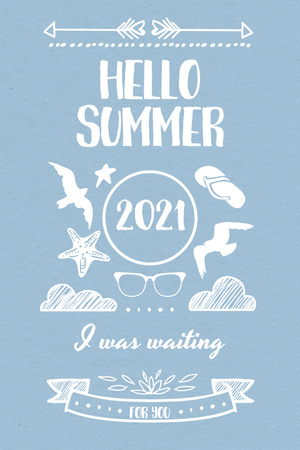Summer Trip Offer with Doodles in Blue Pinterestデザインテンプレート