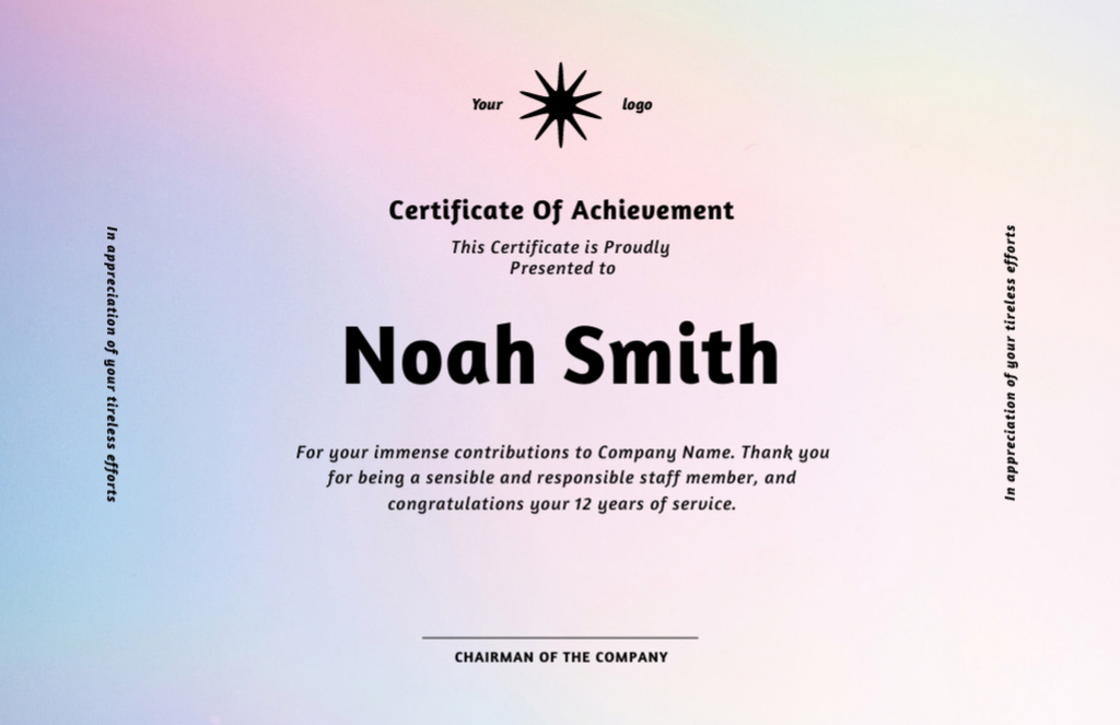 Appreciation for Immense Contribution Certificate 5.5x8.5inデザインテンプレート