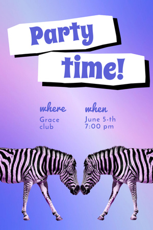Party Announcement with Funny Zebras Invitation 6x9in tervezősablon
