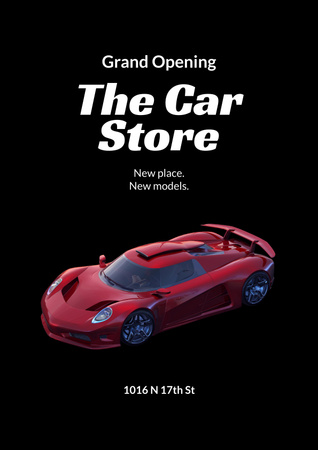 Anúncio de inauguração da loja de automóveis com carro esportivo Poster Modelo de Design