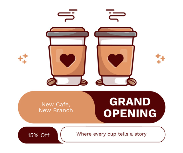 Ontwerpsjabloon van Facebook van Lovely Cafe Grand Opening With Discount On Beverages