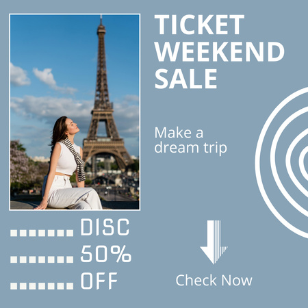 Ticket Weekend Sale Ad with Romantic Lady in Paris Instagram Design Template