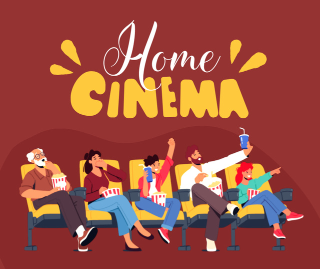 Home Cinema Announcement with Happy People Facebook Design Template