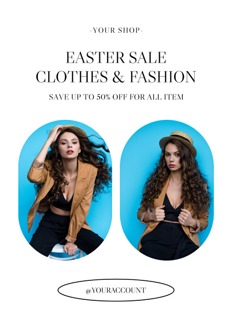 Easter Sale Ad with Stylish Beautiful Woman Poster Modelo de Design