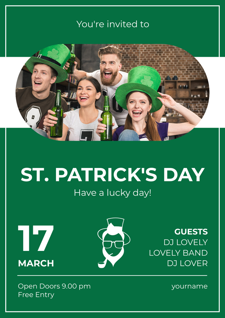 St. Patrick's Day Party Invitation with People celebrating Poster Modelo de Design