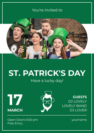St. Patrick's Day Party Invitation with People celebrating Poster Design Template
