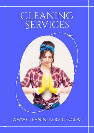 Simple Ad of Cleaning Services with Girl in Yellow Gloves Flyer A6 tervezősablon