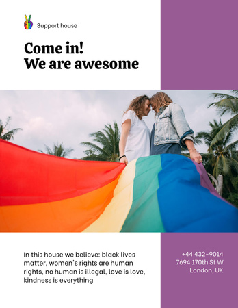 Template di design Cute LGBT Couple with Flag Poster 8.5x11in