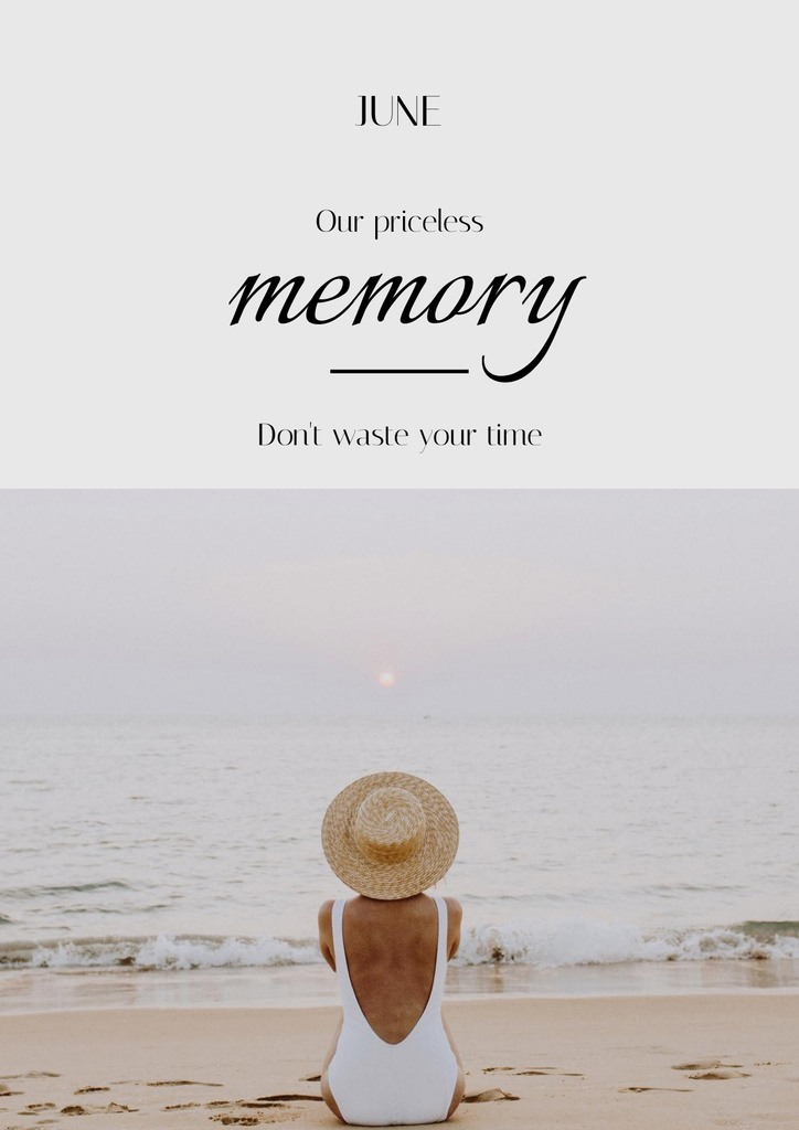 Modèle de visuel Inspirational Phrase about Memory with Woman on Beach - Poster