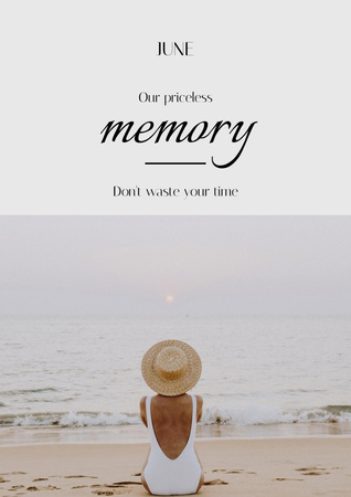 Platilla de diseño Inspirational Phrase about Memory with Woman on Beach Poster