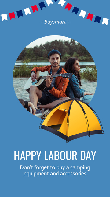 Designvorlage Labor Day Celebration And Camping Equipment Promotion für Instagram Story