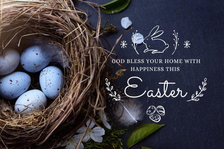 Ontwerpsjabloon van Postcard 4x6in van Easter Greeting With Eggs in Nest