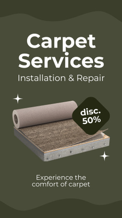 Modèle de visuel Services d'installation et de réparation de tapis à moitié prix - Instagram Story