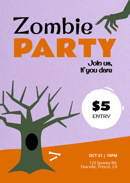 Zombie party on Halloween Announcement Poster Tasarım Şablonu
