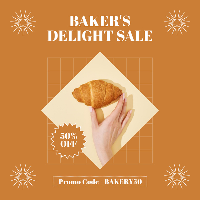 Bakery's Delight Sale Ad on Orange Instagramデザインテンプレート