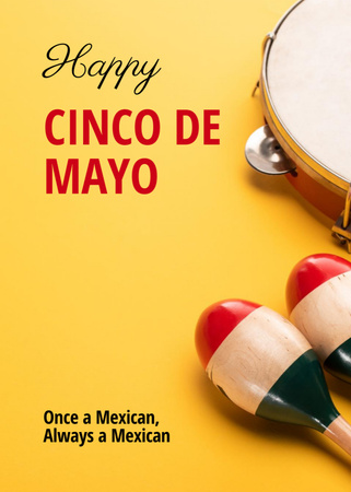 Cinco de Mayo Celebration With Maracas And Tambourine Postcard 5x7in Vertical Design Template