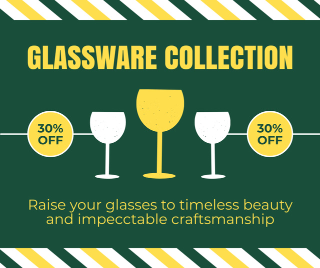 Glassware Collection Promo with Illustration of Wineglasses Facebook Design Template