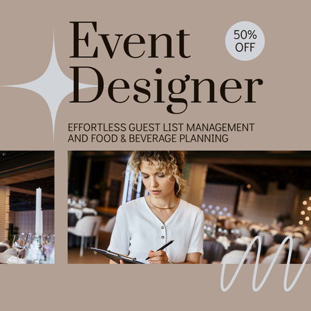 Plantilla de diseño de Descuento en servicios de diseñador de eventos profesionales Instagram 