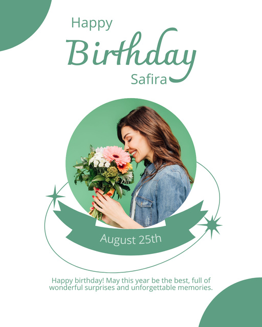 Elegant Green Greeting on Birthday to a Woman Instagram Post Vertical Design Template