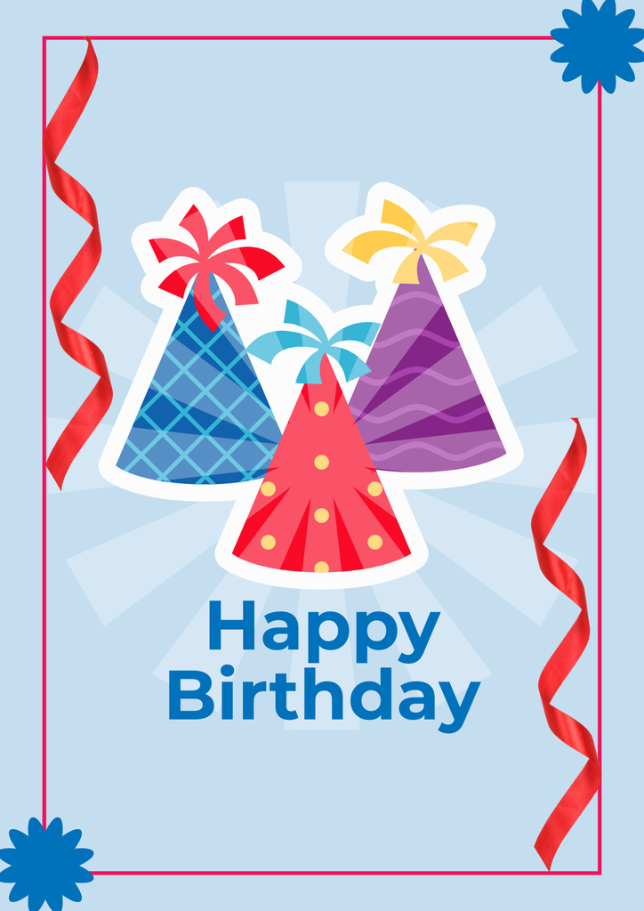Bright Festive Birthday Caps on Blue Poster – шаблон для дизайна