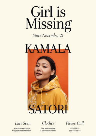 Platilla de diseño Announcement of Missing Girl Poster
