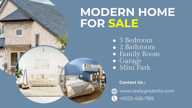 Blue Blog Banner With Modern Home For Sale  Title Šablona návrhu