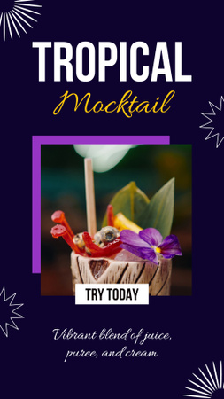Modèle de visuel Cocktail sans alcool tropical au bar avec slogan et décor - Instagram Video Story
