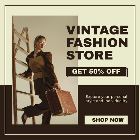 Pre-owned clothes vintage fashion store Instagram AD Design Template