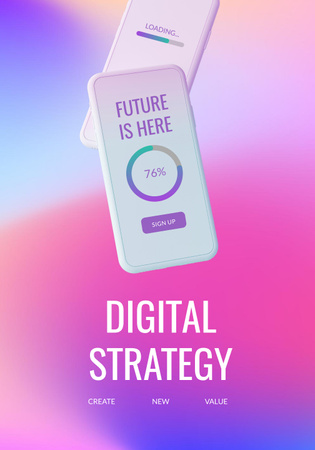Template di design Annuncio di strategia digitale con smartphone moderno Poster 28x40in