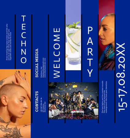 Techno Party Announcement with Stylish People in Bar Brochure Din Large Bi-fold Design Template