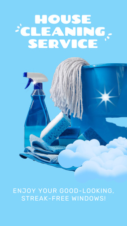 Mavi Malzemeli Ev Temizlik Hizmeti Instagram Video Story Tasarım Şablonu