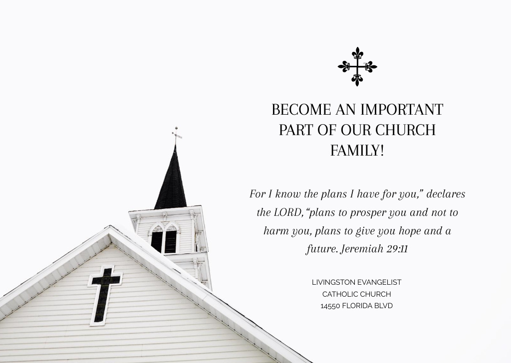 Church Invitation Old Cathedral View Postcard Design Template