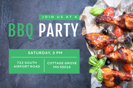 BBQ Party Invitation with Grilled Chicken Postcard 4x6in Design Template