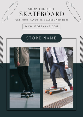 Skateboard Sale Announcement with Men Poster A3 Modelo de Design