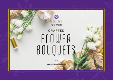 Kukkakauppiaspalvelu, jossa on valkoisia kukkia ja laatikko Flyer A6 Horizontal Design Template