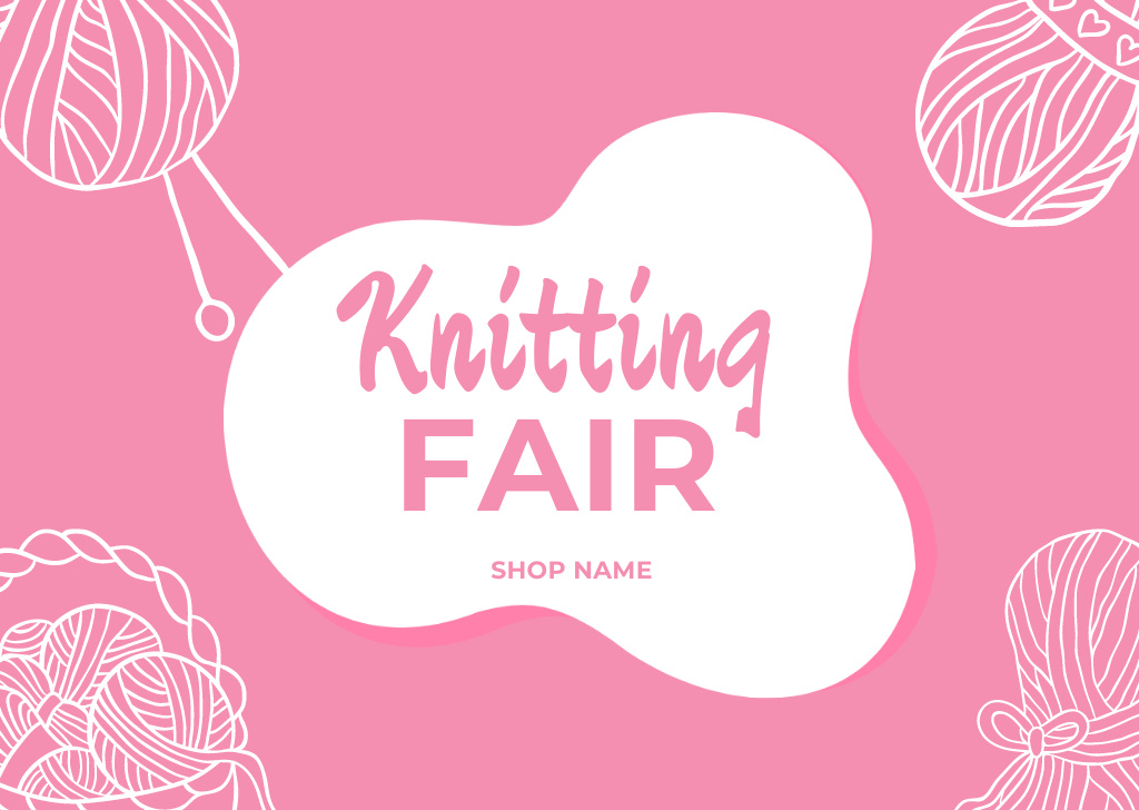 Knitting Fair With Skeins Of Yarn In Pink Card Design Template