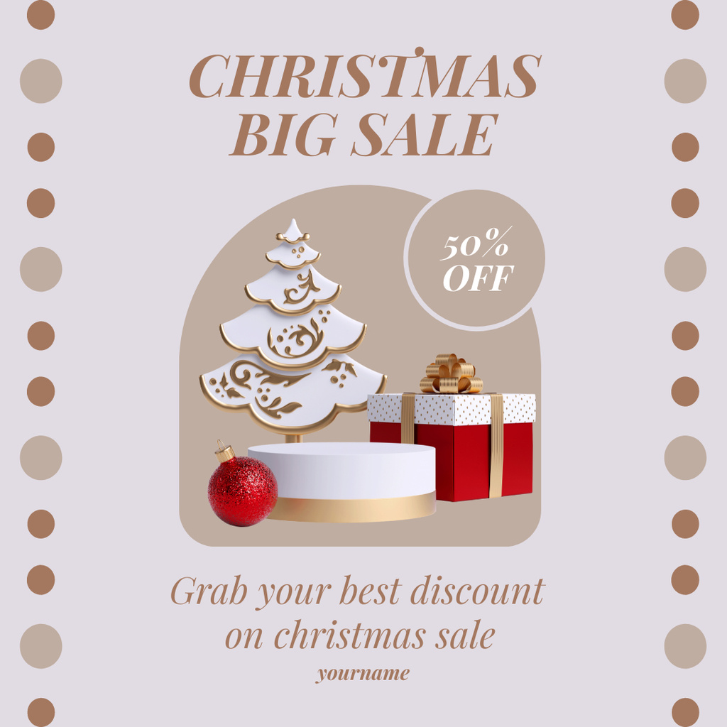 Christmas Discount Stylized Tree and Presents Instagram AD Design Template