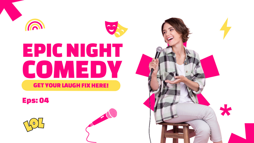 Template di design Announcement of Epic Night Comedy Show with Woman Performer Youtube Thumbnail
