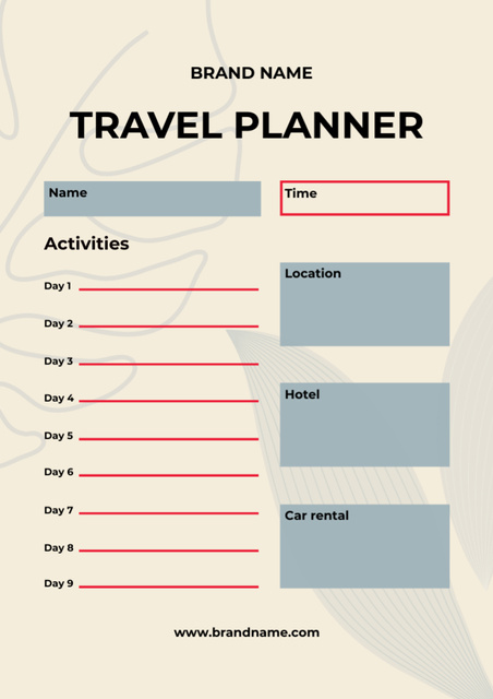 Travel Planner with Leaves Shadow Schedule Planner Tasarım Şablonu