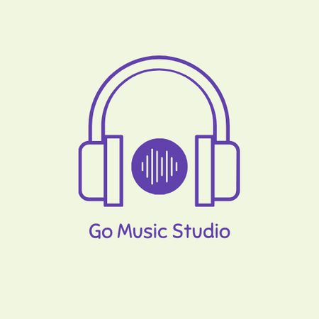 Music Studio Ads with Headphones Illustration Logo Design Template