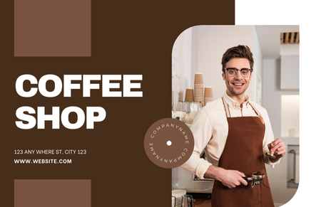 Coffee Shop Loyalty Offer on Brown Business Card 85x55mm Design Template