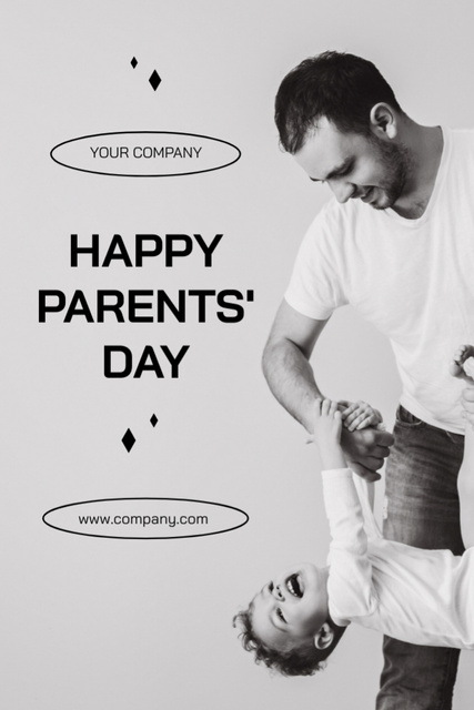 Happy Father Playing with Son On Parent's Day Holiday Postcard 4x6in Vertical Design Template