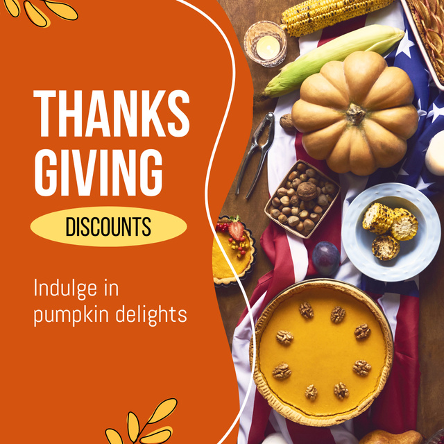 Thanksgiving Day Discounts For Sweet Pumpkin Pie Animated Post Design Template