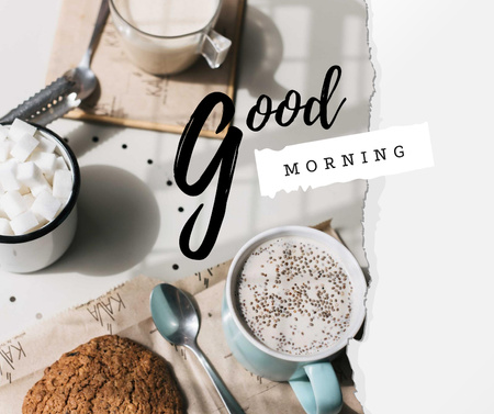 Plantilla de diseño de Cup of Coffee and Cookie for Breakfast Facebook 