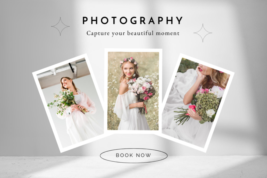 Plantilla de diseño de Wedding Photographer Services with Young Pretty Bride Postcard 4x6in 