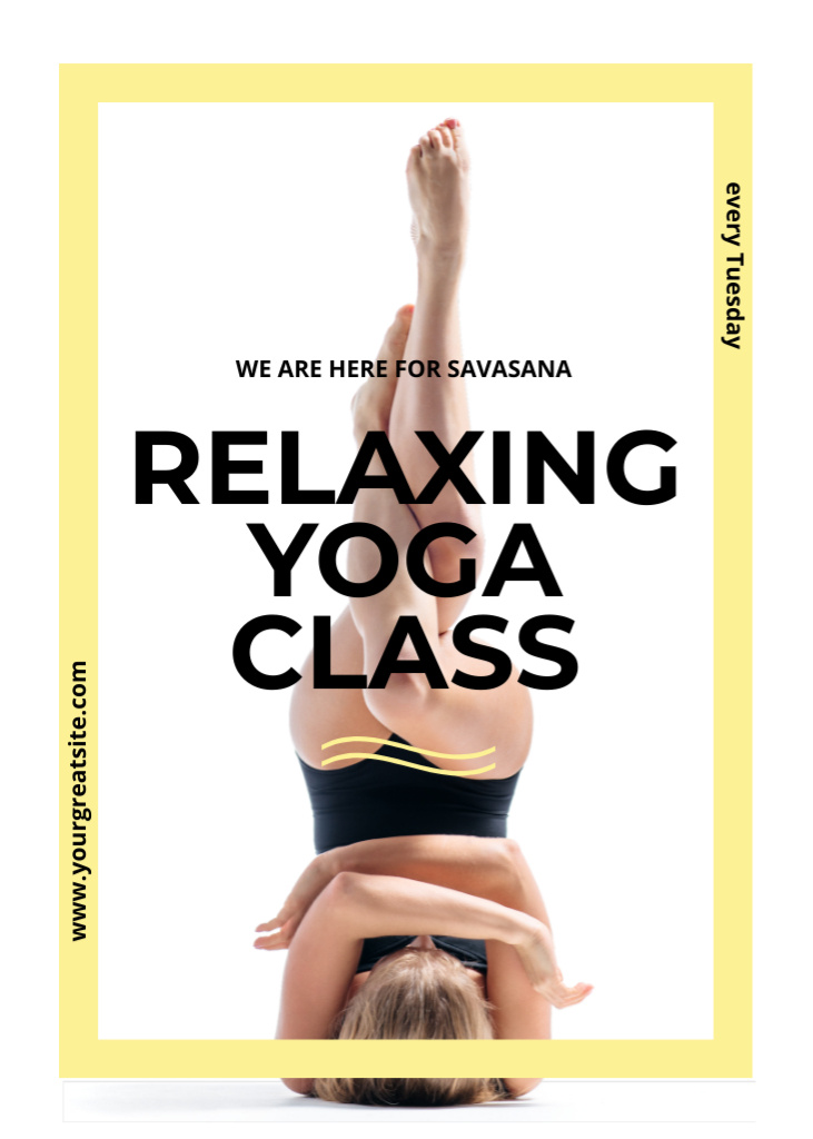 Ontwerpsjabloon van Flayer van Woman Exercising at Yoga Class