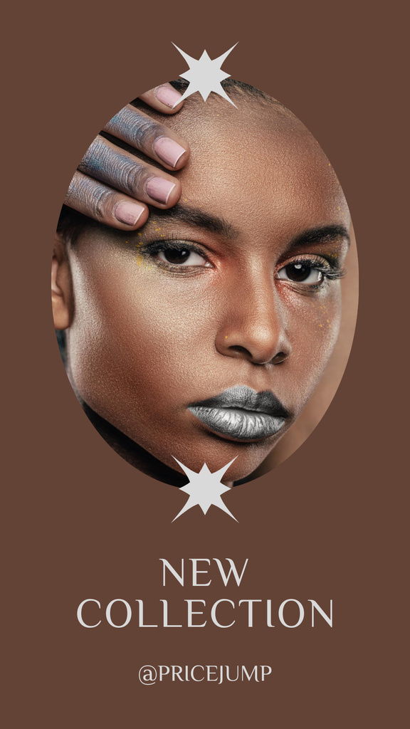New Collection with Beautiful African American Girl in Grey Lipstick Instagram Story Design Template