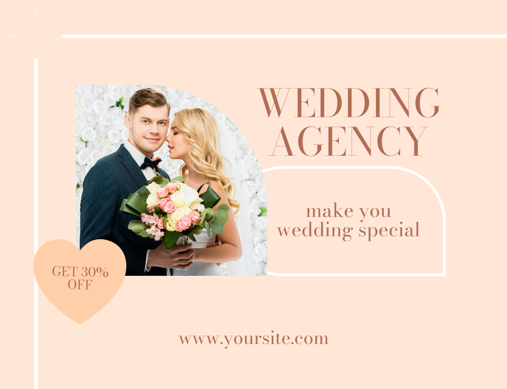 Discount on Services of Wedding Planning Agency Thank You Card 5.5x4in Horizontalデザインテンプレート