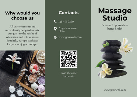 Designvorlage Massage-Studio-Werbung mit Zen-Steinen für Brochure