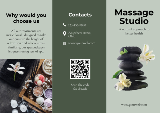 Massage Studio Advertisement with Zen Stones Brochureデザインテンプレート